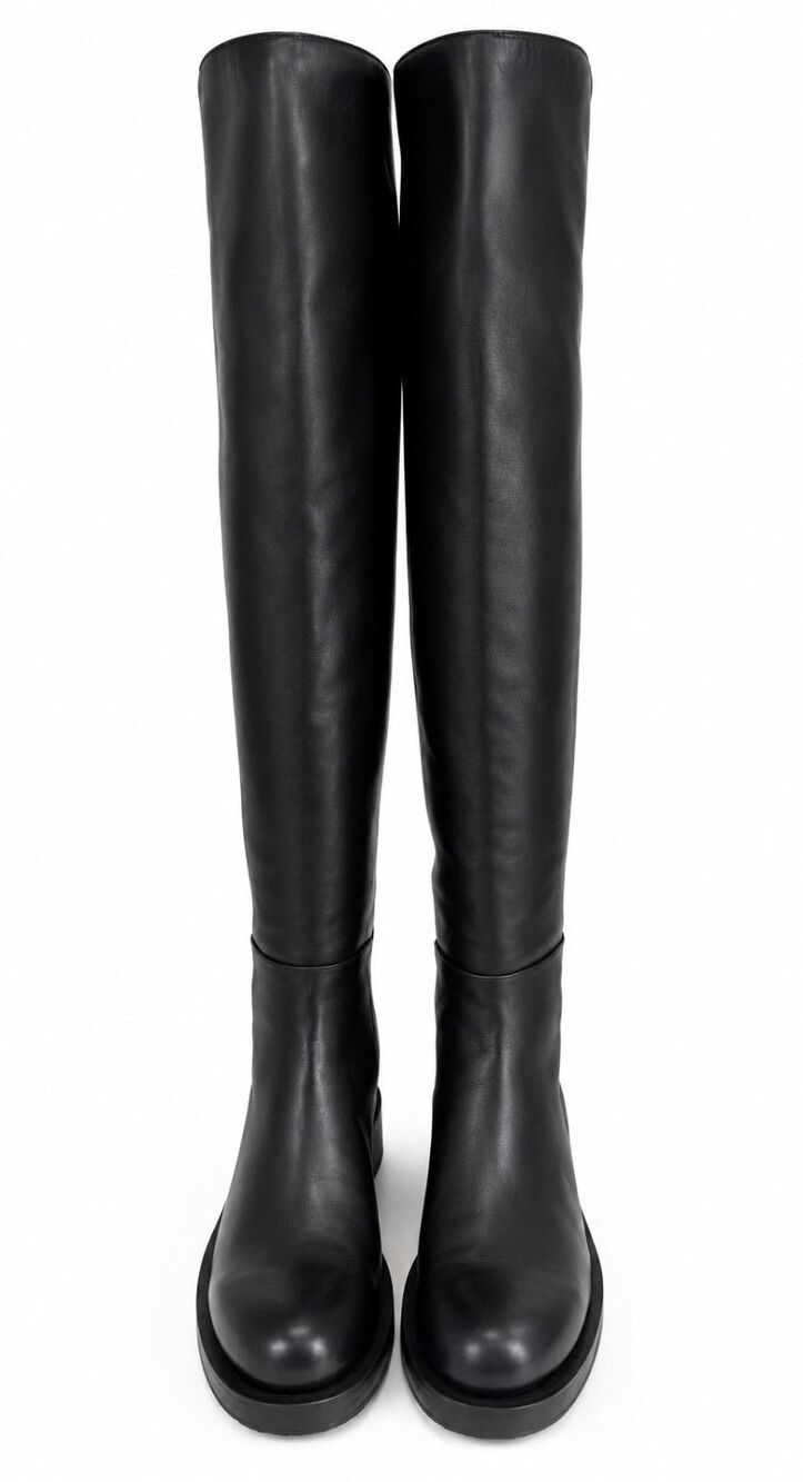 NWOB $795 Stuart Weitzman 5050 Bold Black Leather Over Knee Boots 9.5 B - Picture 8 of 9